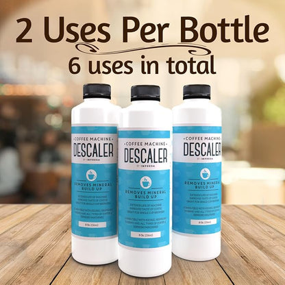 IMPRESA Coffee Machine Descaler - Machine-Safe Formula & Descaling Solution - Universal Descaler for Coffee Maker Compatible with Keurig, Nespresso, Breville & More - 3 Pack, 6 Uses, Made in USA