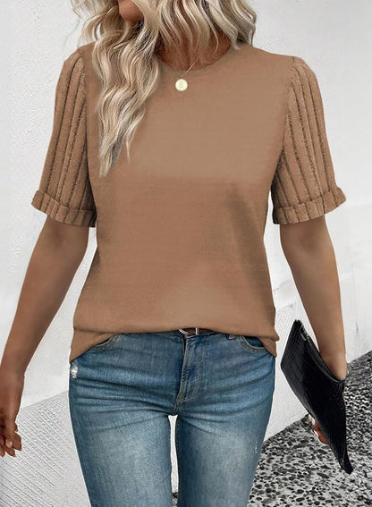 SHEWIN Women's Short Sleeve Summer Tops Crewneck Knit Solid Loose Casual Basic T Shirts Tee Blouses