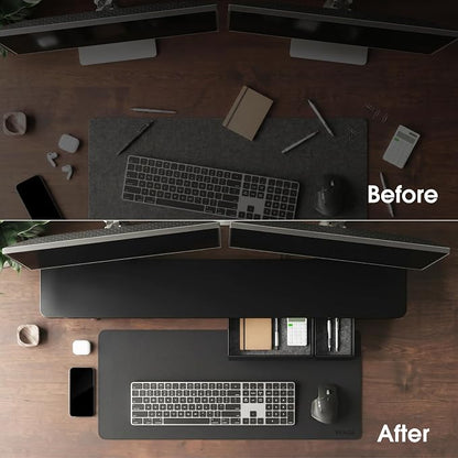 Fenge 42.5" Monitor Stand with Storage Drawers, Minimalist Monitor Riser with Solid Ash Legs and Cable Management, Wooden Desk Shelf for Home Office Workspaces, Black