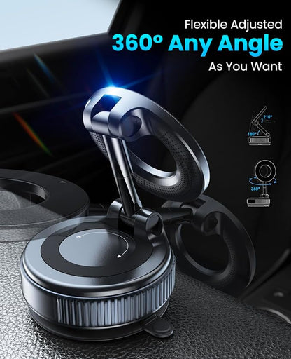 Jononser Magnetic Suction Cup Phone Mount for Magsafe, 360° Adjustable Magnetic Car Phone Holder, Pocket Size Foldable Car Mount, Cell Phone Holders for Your Car for iPhone 17 16 15 14 13 12 Series