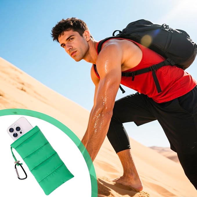 Lyreh Thermal Phone Pouch, Down Cotton Warm Phone Case Cover Bags Prevents Freezing & Overheating Protector Cellphone Pouch with Carabiner Ideal for Outdoor Camping Hiking Skiing (Green)