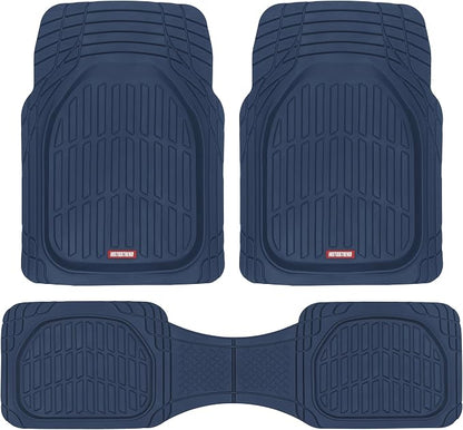 Motor Trend FlexTough Floor Mats for Cars, Blue Deep Dish All-Weather Car Mats, Waterproof Trim-to Fit Automotive Floor Mats for Cars Trucks SUV, Universal Floor Liner Car Accessories