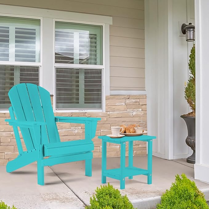 Adirondack Outdoor Side Table, 2-Tier Sturdy Patio End Table Weather Resistant, 16.5" Solid Side Table for Patio, Pool, Porch