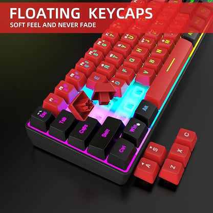 Snpurdiri 60% Wired Gaming Keyboard,True RGB Small Compact 61 Keys Mini Keyboard for PC/Mac Gamer, Typist, Travel, Easy to Carry on Business Trip(Black-Red) | Mini Gaming Keyboard for PC/Mac Gamer, Typist, Travel, Easy to Carry on Business Trip