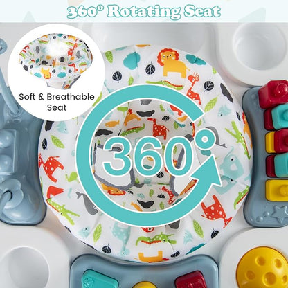 HONEY JOY Baby Bouncer Activity Center, 6-in-1 Infant Jumper & Standing Play Table w/ 360° Rotary Seat, 5 Toys, 3 Adjustable Heights, Music & Sounds, Activity Center for Babies(Blue)