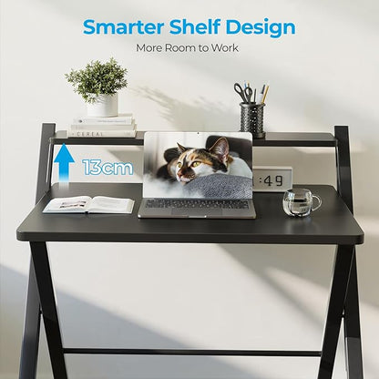 GreenForest Folding Desk No Assembly, Sturdy Computer Desk for Small Spaces | Portable Foldable Table for Laptop, 2-Tier Compact with Shelf, Space Saving for Home Office, Dorm, Apartment, 27"x 22" Black