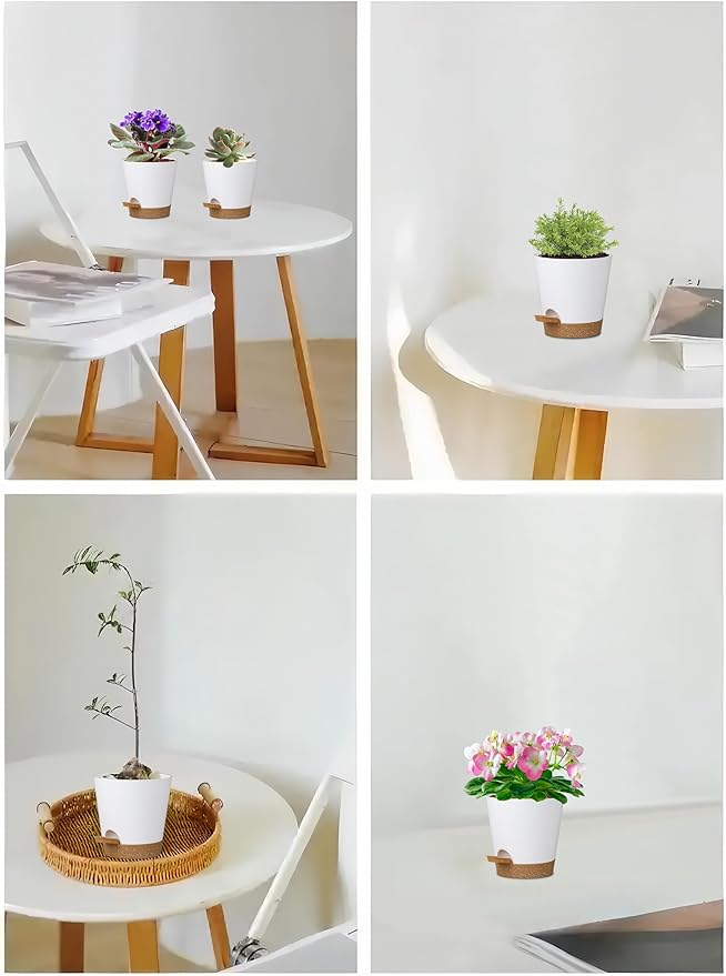 5 Pack 5 inch Self-Watering Pots, African Violets Planter with Drainage Holes and Reservoir, White Brown Plastic Planter for Indoor Outdoor Plants Flowers and Houseplants White Brown, 5 inch 5 pcs