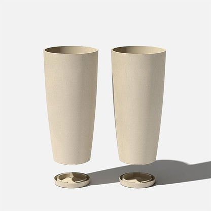 Veradek Vega Round Tall Planter Pots for Indoor/Outdoor Use | Made from Plastic - Stone Mix with Drainage Holes | Perfect for Small to Large Succulent Plants, Flowers, Modern Interior Plants