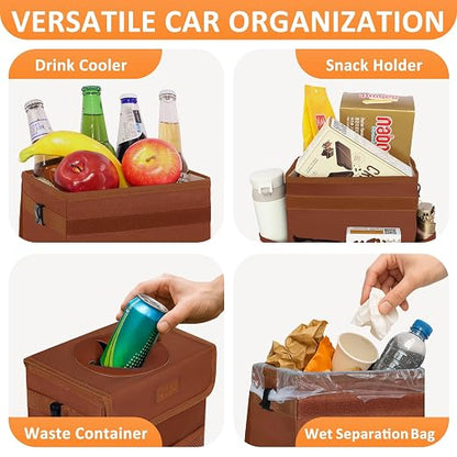 Vankor Car Trash Can, Brown, 2.2 Gallons Capacity, Waterproof, Polyester Material, Adjustable Strap, Hanging Design, Leakproof Lining, 100% PEVA Thickness