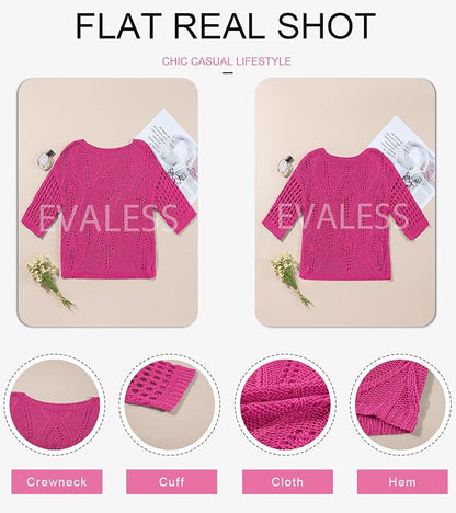 EVALESS Womens Crochet Hollow Out Knit Tops Half Sleeve Spring Summer Sweaters Beach Cover Ups for Women Trendy 2026