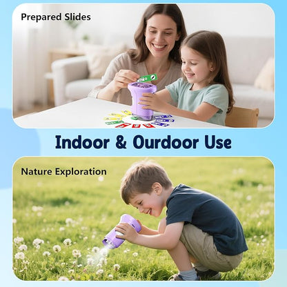 Odatay 4K 1000X Digital Microscope for Kids with Long Distance Viewing & 2.4" Screen, Portable Handheld Edu Toys for Kids Age 3-12 Exploring Bugs Plants at Home Classroom & Outdoor Travel, Purple