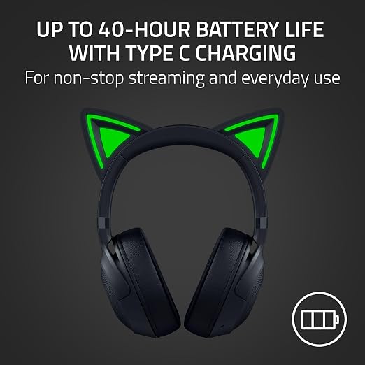 Razer Kraken Kitty V2 BT Wireless RGB Headset, Black | Chroma RGB Kitty Ears & Earcups, Bluetooth 5.2, 40 mm Drivers, Noise-cancelling Mics, Lightweight, USB-C, 40 Hr Battery