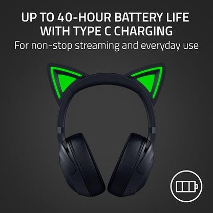 Razer Kraken Kitty V2 BT Wireless RGB Headset, Black | Chroma RGB Kitty Ears & Earcups, Bluetooth 5.2, 40 mm Drivers, Noise-cancelling Mics, Lightweight, USB-C, 40 Hr Battery