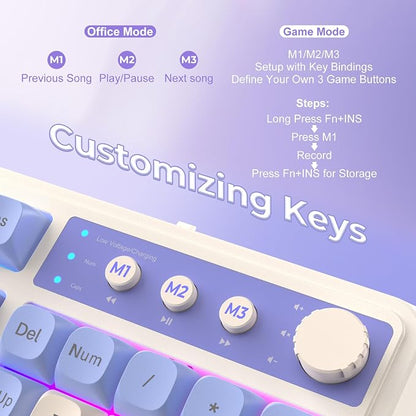 AULA 99 Key Purple Keyboard, Wireless Gaming Keyboard with Number Pad | RGB Backlit,Programmable,Creamy Sounding,Tri-Mode BT/2.4GHz/USB-C,2000mAh Membrane Keyboard,Thocky Computer Keyboards