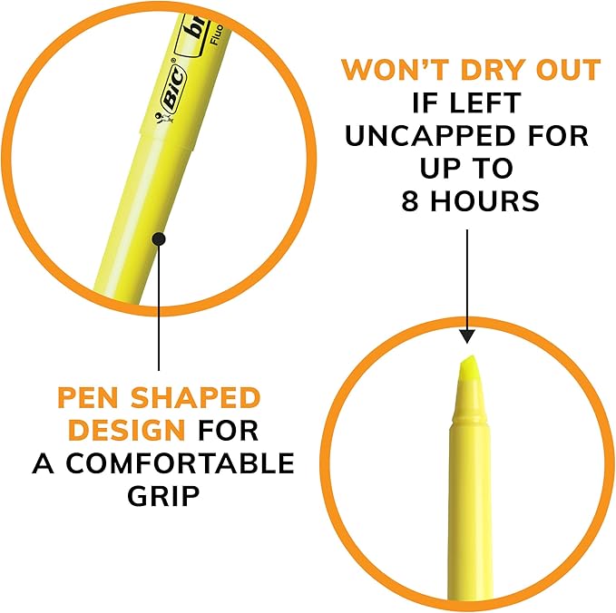BIC Brite Liner Highlighters, Chisel Tip, 12-Count Pack, Yellow Ink