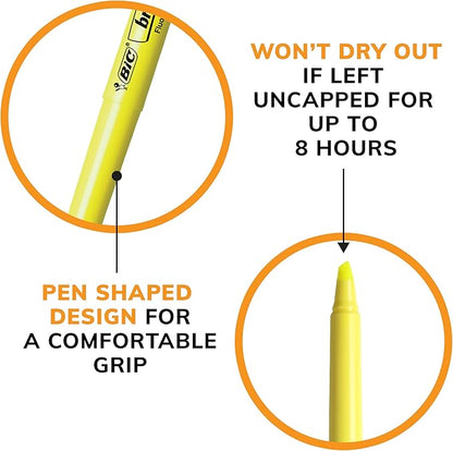BIC Brite Liner Highlighters, Chisel Tip, 12-Count Pack, Yellow Ink