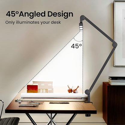 Led Desk Lamp for Home Office, Ultra Bright Touch-Dimming Architect Table Lamp with Clamp, 24W Adjustable Foldable Three Swing Arm Eyecare Led Desk Light with Infrared Sensor-Black