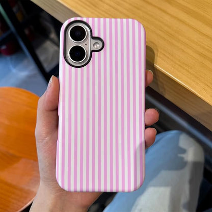 for iPhone 16 Case Striped Cute Aesthetics Phone Case Trendy Protective Shockproof Cover for iPhone 16 Pink White