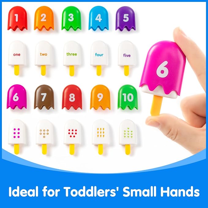 Mini Number Pops 1-10 – Fun Number Matching Toys for Kindergarten & Preschool – Ice Cream Counting & Recognition Math Games