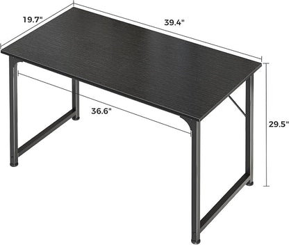 Huuger Modern Simple Office Desk, 40 Inch Gaming Desk with Storage, Black Metal Frame, Large Legroom