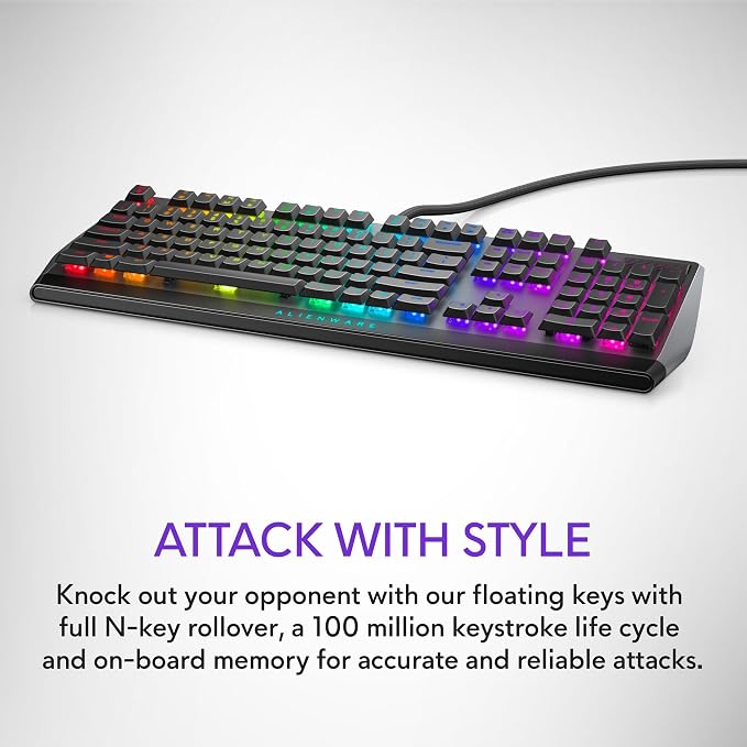 Alienware Low-Profile RGB Gaming Keyboard AW510K, AlienFx Per Key RGB LED Color Backlighting, Media CONTROLS & USB Passthrough, Cherry MX Low Profile Red Switches | USB, Numeric Keypad, Adjustable Height, Media Hot Keys, Dark Side of the Moon, Gaming R...