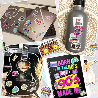 QTL 80s and 90s Stickers for Adults, Retro Waterproof Vinyl Stickers, Party Supplies and Vintage Decorations, Water Bottle and Laptop, 70PCS