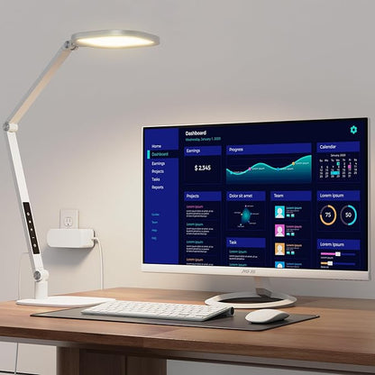 LitONES LED Desk Lamp for Home Office, Soft Edge-lit Design - Modern Style | Eye-Caring Diffused Light, Professional Computer Light for Reading, Crafts & Zoom, Dimmable with 30 Modes, Memory & Timer