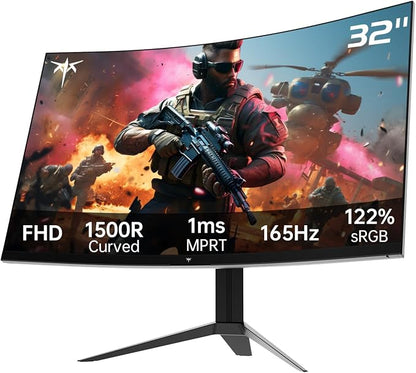 KTC 32 Inch Curved Gaming Monitor, FHD 1080p 165Hz Curve Monitor, H32S17C | 1500R, 1ms MPRT, Adaptive Sync, 122% sRGB, DP/HDMI, Tiltable, Eye Care, VESA, HDR10 for Gaming Home Office Business