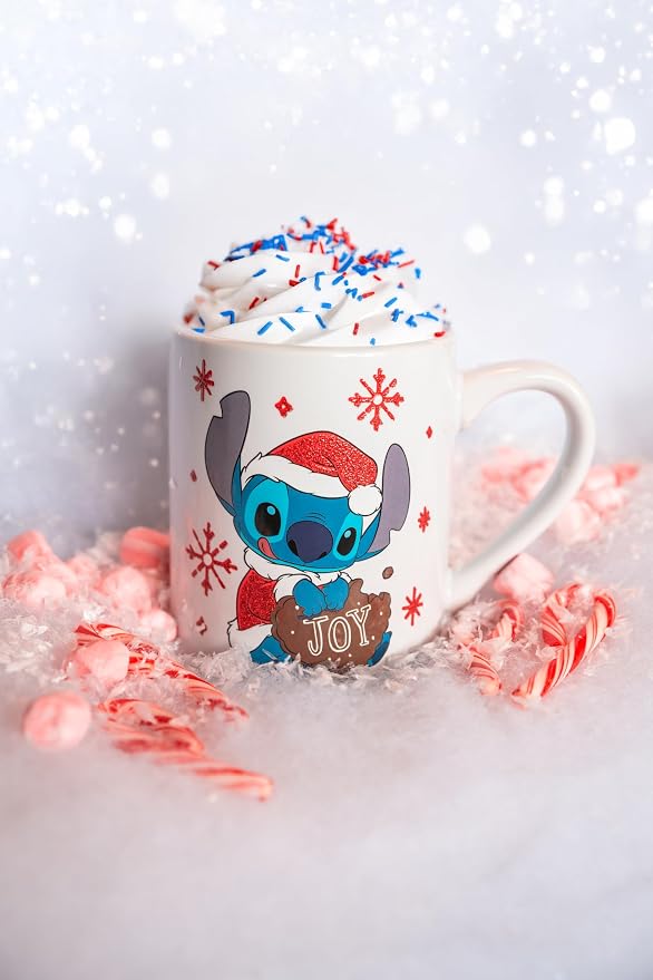 Silver Buffalo Disney Lilo and Stitch Santa Glitter, Ceramic Mug, 14oz | Dressed as, Christmas, Holiday Joy, 0.4 Liters
