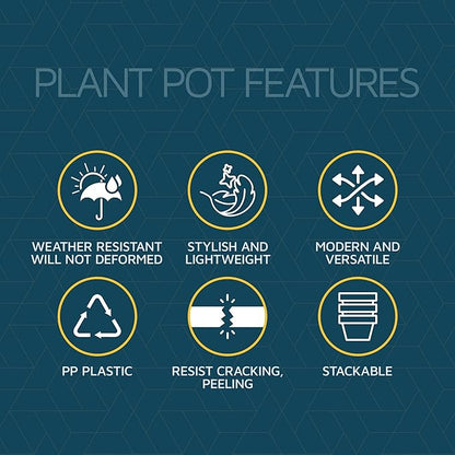 Yellow Plant Pots with Drainage Holes & Saucers 20 Pack, Indoor & Outdoor Stackable Space-Saving Planters for Houseplants & Flowers, (7", 6.7", 6", 5.3", and 4.8" Inches), Durable & Weatherproof