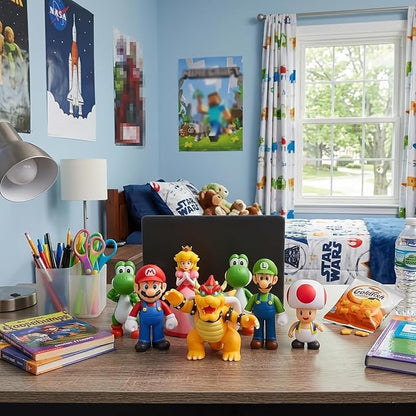 Mario Action Figures Set, 6 Inch Cartoon Character Figures Toys, Classic Plumber Bros Collectible Figurines Set for Display, Cake Toppers, Gift Ideas