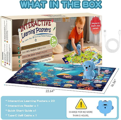 Educational Toys for 3 4 5 6 Year Old, Toddler Learning Posters & Talking Pen Books for Kids 3-5, Learning Toys for Ages 3-6, |Preschool Learning Activities, Gifts for Boys & Girls