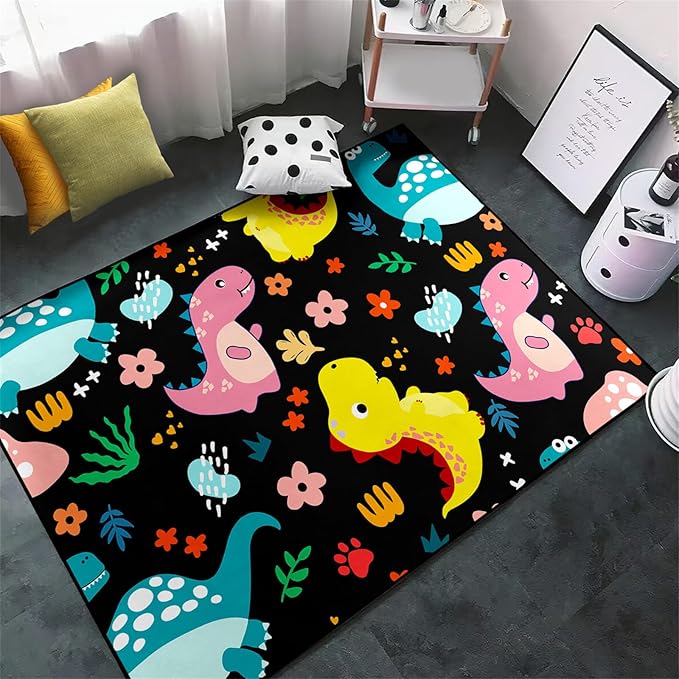 Dinosaur Rugs for Boys Bedroom - Dinosaur Pattern Area Rug Kids Bedroom Rug Kids Play Rugs for Boys Dinosaur Bedroom Decor for Boys Colorful Dinosaur Print Area Rug Kids Rugs for Bedroom,4'×5'