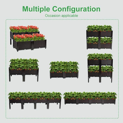 VINGLI Square Raised Garden Bed, Self-Watering Plastic Planter for Indoor Outdoor Vegetables, Fruits, Potato, Flowers, All Weather (4 Pcs)