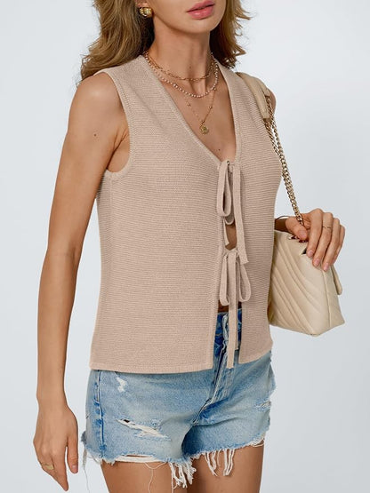 LILLUSORY Womens Tie Front Tops Vacation Sweater Vest | Bohemian Style, Beach Resort Wear, Concert Western Outfits, Crochet Tops, Vacation Outfits, Cute Y2k Sleeveless 2026