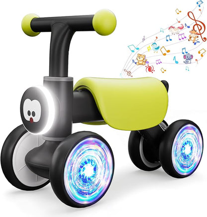 Colorful Glow Wheel Toddler Balance Bike,Baby Toys for 1 Year Old Boy Girls,12-24 Months Baby Balance Bike with Soft Music Cute Animal Sound,1st Birthday Gifts