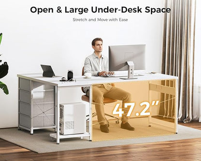 AODK 61" L Shaped Gaming Desk with 4 Drawers and Power Outlets, White | USB Ports, PC Tower Stand, Hooks, Reversible Corner Layout for Gaming Rooms, Bedrooms and Home Office