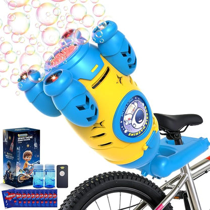 Bubble Gun for Kids, Automatic Rocket Bubble Machine, Handheld & Bicycle Use, Rechargeable Bubble Blower with Solution & LED Light, Summer Outdoor Toy, Gift for Boys Girls Age 3 4 5 6 7 8-12(Yellow)