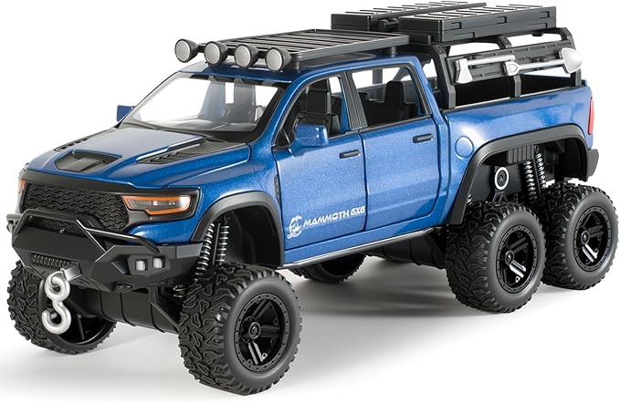 Toy Trucks for Boys 1/32 Diecast Trucks Mammoth Model Truck,Collectible Pickup Truck Model Kit,Pull Back Cars with Lights and Sounds,Toy Trucks for Boys Age 4-7（Blue）