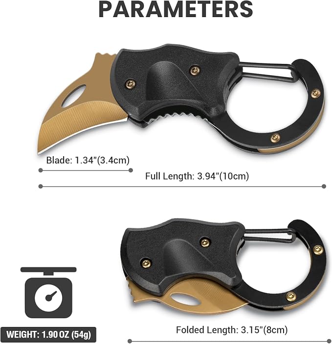 FUNBRO Small Pocket Knife for Men, Edc Knives Tool | Cool Folding Knife Box Cutter with 1.34inch Sharp Blade, Great Gift for Men (gold)
