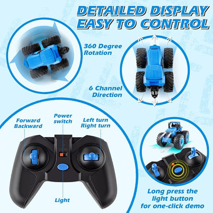 IJIGU Remote Control Tractor Toys, Light Up Farm Monster Trucks Toy for Boys 3, 4, 5, 6, 7 Year Old, 2.4 Ghz RC Tractor Toys, Ideal Christmas, Birthday Gifts for Kids