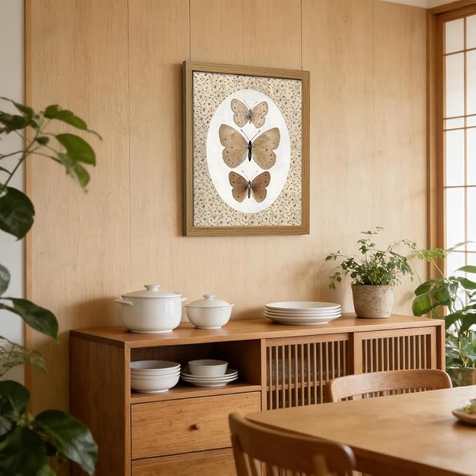 CXQILVER Vintage Framed Butterfly Canvas Wall Art,Natural Insect Illustration Prints Wall Decor, Antique Rustic Cottagecore Farmhouse Picture Painting Artwork for Bedroom Bathroom Living Room 12x16in