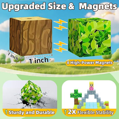 EchoPlan Magnetic Blocks, 100PCS Magnetic Building Blocks to Build a 3D World, Sensory Construction Stacking Magnet Blocks Toy for Kids Ages 3+, Boys and Girls Christmas Birthday Gifts