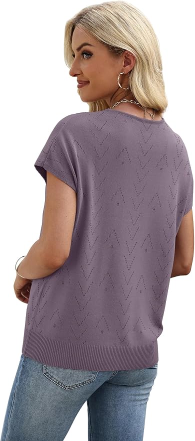 WIHOLL Short Sleeve Sweater for Women V Neck Trendy Cute Tops Business Casual Outfits Cap Sleeve
