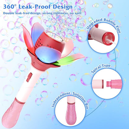 Panamalar Electric Bubble Wand for Kids, Light Up Automatic Bubble Machine Blower with Lights/10000+ Bubbles/120ml Solution, Rechargeable Flower Bubble Wand Maker Toys for Outdoor Party Wedding