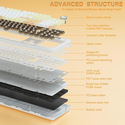 AULA F108 PRO - Wireless Mechanical Keyboard with Screen&Knob,Hot Swappable Gaming Keyboard with 8000mAh Battery,Pre-lubed Switches,RGB Backlit,PBT Keycaps Creamy Sounding Computer Keyboards,104 Keys