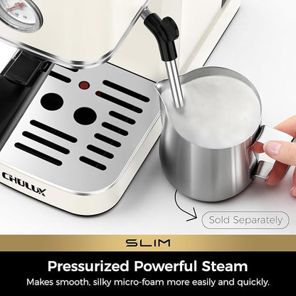 CHULUX Slim Espresso Machine with Milk Frother for Home Cappuccino, Creamy | Precise Pressure Gauge, Food-Grade Materials, 20 Bar Italian Pump, Professional Temperature Control System, Stainless Steel