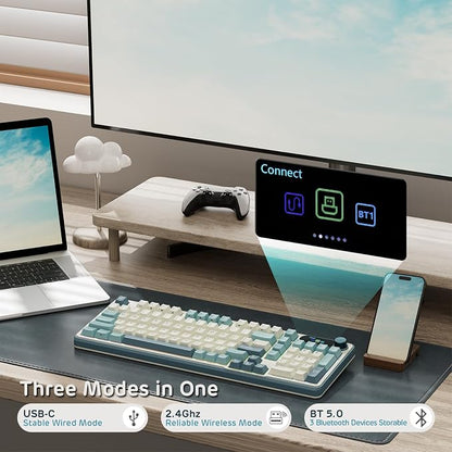 RK ROYAL KLUDGE S98 Wireless Mechanical Keyboard w/Smart Display & Knob | 96% RGB Wireless Gaming Keyboard BT/2.4G/USB-C, Hot Swappable Custom Keyboards, Creamy Sound Silent Computer Keyboard
