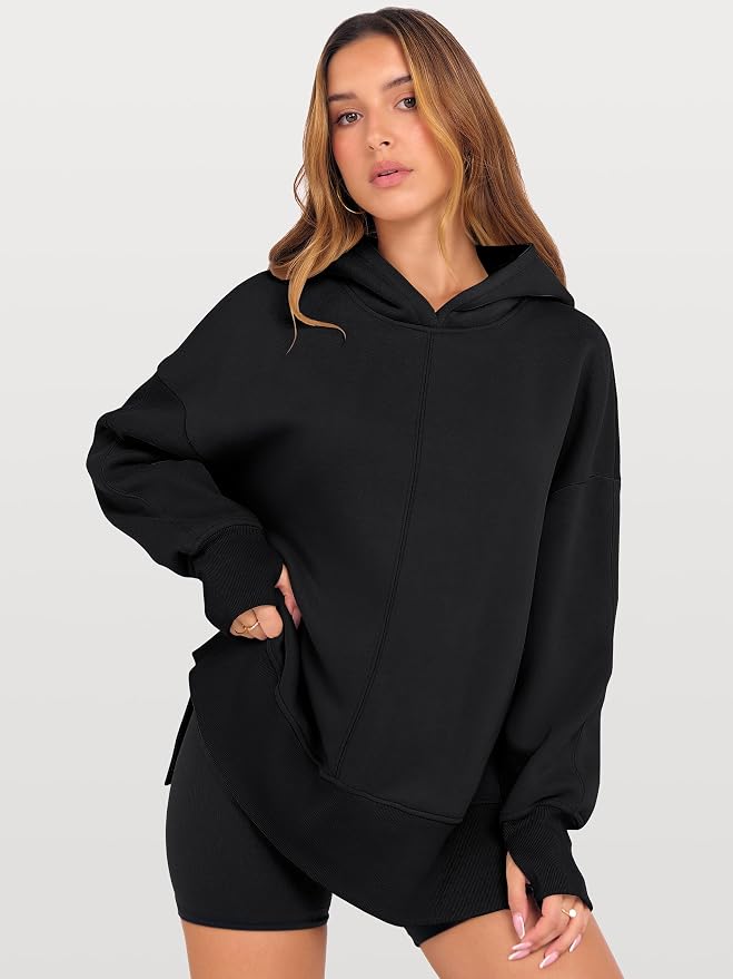 ANRABESS Womens Oversized Hoodies Long Sleeve Fleece Side Slit Hooded Sweatshirts Pullover 2026 Fall Outfits Y2K Clothes