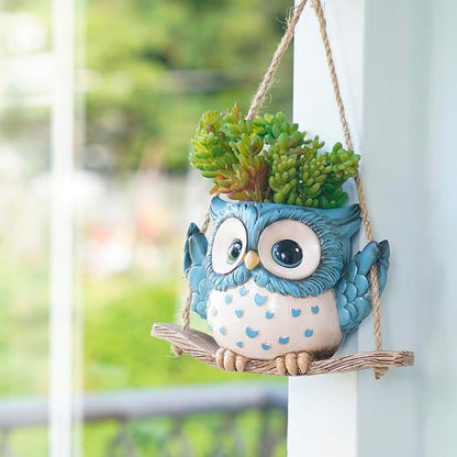 Swing Owl Hanging Planters for Indoor Plants, Cute Small Succulent Pots with Drainage Hole, Unique Resin Plant Hangers Outdoor, Hanging Plant Holder for String Of Pearls, Gift Ideas for Mother
